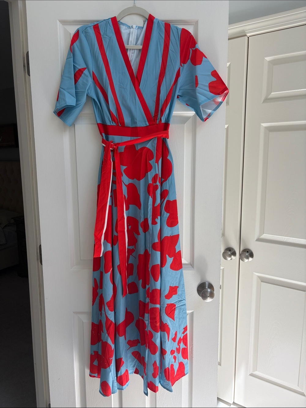 Blue and Red Floral Wrap Maxi Dress - Elegant Women's Maxi